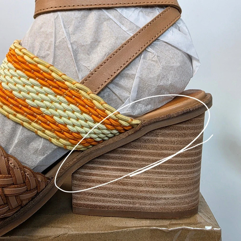Lucky Brand‎ Women's Lissie Wedge Sandals Tan Sunflower Multi Braided Straps 11M